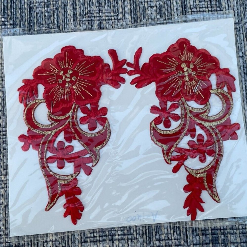Red Iron On Paches Lot of 2 Leaf Embroidery Patches Set of 2